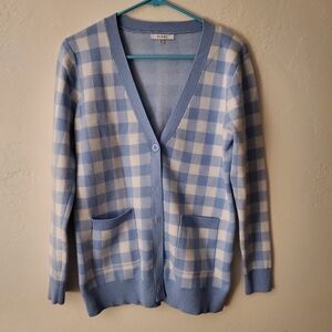 Sioni Anthropoloy Blue and White Gigham Checkered Women's Small Preppy Cardigan